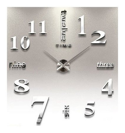 Zegar ścienny naklejany DIY srebrny lustro duży 100 cm DIY02S4